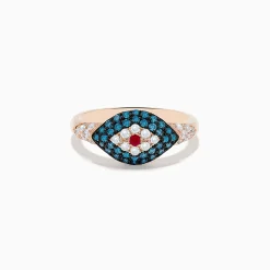 Rings|BH Multi Novelty 14K Rose Gold Blue Diamond and Ruby Evil Eye Ring