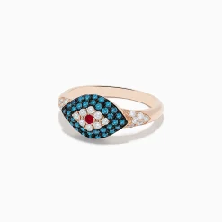 Rings|BH Multi Novelty 14K Rose Gold Blue Diamond and Ruby Evil Eye Ring