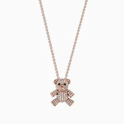 Necklaces & Pendants|Effy Jewelry Novelty 14K Rose Gold Diamond Teddy Bear Pendant, 0.51 TCW