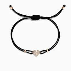 Bracelets|Effy Jewelry Novelty 14K Rose Gold Diamond Heart String Bracelet, 0.13 TCW