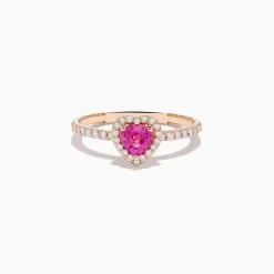 Rings|Effy Jewelry Novelty 14K Rose Gold Pink Sapphire and Diamond Heart Ring