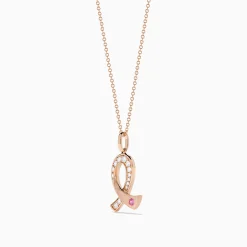 Necklaces & Pendants|Effy Jewelry Novelty 14K Rose Gold Pink Sapphire u0026 Diamond Pink Ribbon Pendant
