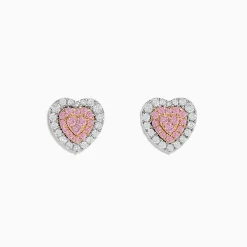 Earrings|Effy Jewelry Novelty 18K Two Tone Gold Pink and White Diamond Heart Earrings