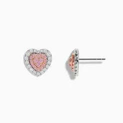 Earrings|Effy Jewelry Novelty 18K Two Tone Gold Pink and White Diamond Heart Earrings