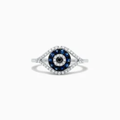 Rings|Effy Jewelry Novelty 14K White Gold Blue Sapphire u0026 Diamond Evil Eye Ring, 0.45 TCW