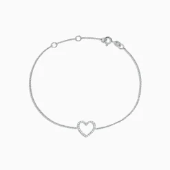 Bracelets|Effy Jewelry Novelty 14K White Gold Diamond Heart Bracelet, 0.10 TCW