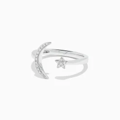 Rings|Effy Jewelry Novelty 14K White Gold Moon and Star Diamond Ring, 0.08 TCW