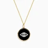 Necklaces & Pendants|Effy Jewelry Novelty 14K Yellow Gold Black Agate and Diamond Evil Eye Pendant