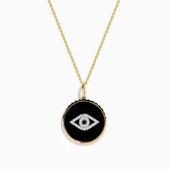 Necklaces & Pendants|Effy Jewelry Novelty 14K Yellow Gold Black Agate and Diamond Evil Eye Pendant