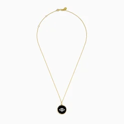 Necklaces & Pendants|Effy Jewelry Novelty 14K Yellow Gold Black Agate and Diamond Evil Eye Pendant