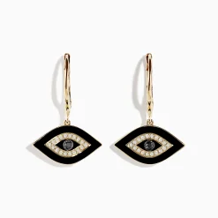 Earrings|Effy Jewelry Novelty 14K Yellow Gold Black and White Diamond Evil Eye Earrings