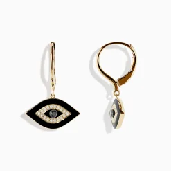 Earrings|Effy Jewelry Novelty 14K Yellow Gold Black and White Diamond Evil Eye Earrings