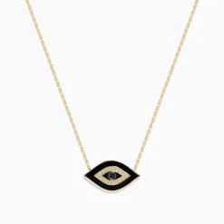 Necklaces & Pendants|Effy Jewelry Novelty 14K Yellow Gold Black Enamel and White Diamond Evil Eye Necklace