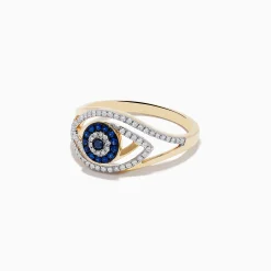 Rings|Effy Jewelry Novelty 14K Yellow Gold Blue Sapphire and Diamond Evil Eye Ring