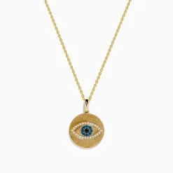 Necklaces & Pendants|Effy Jewelry Novelty 14K Yellow Gold Blue, White and Black Diamond Evil Eye Pendant