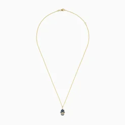 Necklaces & Pendants|BH Multi Novelty 14K Yellow Gold Blue Sapphire and Diamond Hamsa Pendant