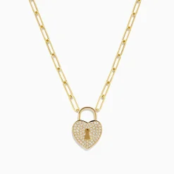 Necklaces & Pendants|Effy Jewelry Novelty 14K Yellow Gold Diamond Heart Lock Pendant