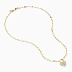 Necklaces & Pendants|Effy Jewelry Novelty 14K Yellow Gold Diamond Heart Lock Pendant