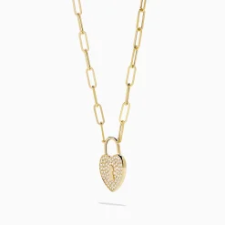 Necklaces & Pendants|Effy Jewelry Novelty 14K Yellow Gold Diamond Heart Lock Pendant