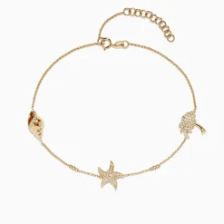 Bracelets|Effy Jewelry Novelty 14K Yellow Gold Diamond Seaside Ankle Bracelet