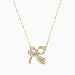 Necklaces & Pendants|Effy Jewelry Novelty 14K Yellow Gold Diamond Bow Necklace