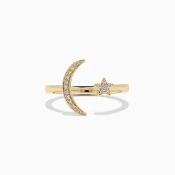 Rings|BH Multi Novelty 14K Yellow Gold Diamond Moon and Star Ring, 0.08 TCW