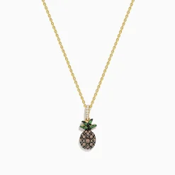 Necklaces & Pendants|Effy Jewelry Novelty 14K Yellow Gold Diamond and Tsvorite Pineapple Pendant