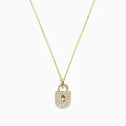Necklaces & Pendants|Effy Jewelry Novelty 14K Yellow Gold Diamond Lock Pendant