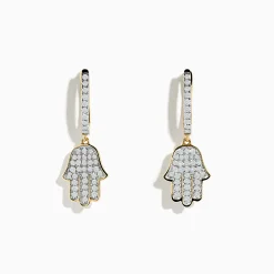 Earrings|Effy Jewelry Novelty 14K Yellow Gold Diamond Hamsa Earrings