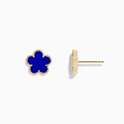 Earrings|BH Multi Novelty 14K Yellow Gold Lapis Flower Stud Earrings