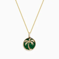 Necklaces & Pendants|Effy Jewelry Novelty 14K Yellow Gold Malachite and Diamond Palm Tree Pendant