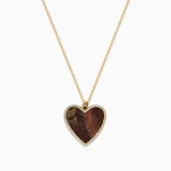 Necklaces & Pendants|BH Multi Novelty 14K Yellow Gold Mother of Pearl and Diamond Heart Pendant