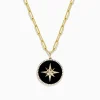 Necklaces & Pendants|BH Multi Novelty 14K Yellow Gold Onyx and Diamond Star Coin Pendant, 4.49 TCW