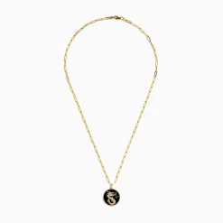 Necklaces & Pendants|BH Multi Novelty 14K Yellow Gold Onyx and Diamond Dragon Coin Pendant, 4.62 TCW