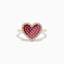Rings|Effy Jewelry Novelty 14K Yellow Gold Pink Sapphire, Ruby and Diamond Heart Ring