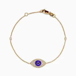 Bracelets|Effy Jewelry Novelty 14K Yellow Gold Purple Enamel Black and White Diamond Evil Eye Bracelet