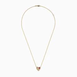 Necklaces & Pendants|BH Multi Novelty 14K Yellow Gold Ruby and Diamond Heart Necklace, 0.29 TCW