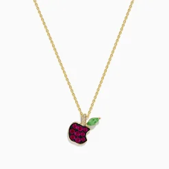 Necklaces & Pendants|Effy Jewelry Novelty 14K Yellow Gold Ruby, Tsavorite and Diamond Apple Pendant
