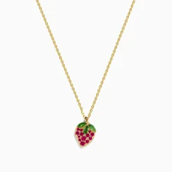 Necklaces & Pendants|Effy Jewelry Novelty 14K Yellow Gold Ruby and Tsavorite Strawberry Pendant