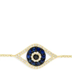 Bracelets|Effy Jewelry Novelty 14K Yellow Gold Sapphire u0026 Diamond Evil Eye Bracelet, 0.43 TCW