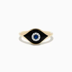 Rings|Effy Jewelry Novelty 14K Yellow Gold Sapphire Agate and Diamond Evil Eye Ring