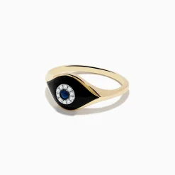 Rings|Effy Jewelry Novelty 14K Yellow Gold Sapphire Agate and Diamond Evil Eye Ring