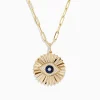 Necklaces & Pendants|BH Multi Novelty 14K Yellow Gold Sapphire and Diamond Evil Eye Disk Pendant