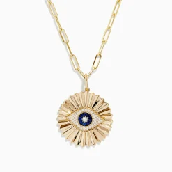 Necklaces & Pendants|BH Multi Novelty 14K Yellow Gold Sapphire and Diamond Evil Eye Disk Pendant