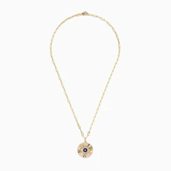 Necklaces & Pendants|BH Multi Novelty 14K Yellow Gold Sapphire and Diamond Evil Eye Disk Pendant