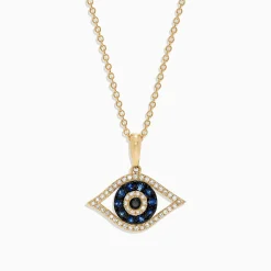 Necklaces & Pendants|Effy Jewelry Novelty 14K Yellow Gold Sapphire u0026 Diamond Evil Eye Pendant, 0.42 TCW