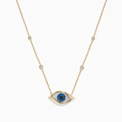 Necklaces & Pendants|BH Multi Novelty 14K Yellow Gold Sapphire and Diamond Evil Eye Necklace