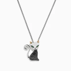 Necklaces & Pendants|BH Multi Novelty Sterling Silver Black Diamond Cat Pendant, 0.28 TCW