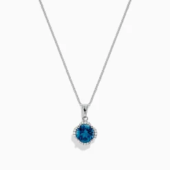 Necklaces & Pendants|BH Multi Ocean Bleu 14K Gold London Blue Topaz and Diamond Pendant, 2.10 TCW