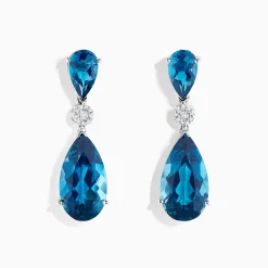 Earrings|BH Multi Ocean Bleu 14K White Gold Blue Topaz and Diamond Drop Earrings